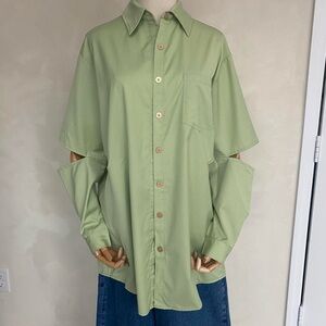 New Green Cut Out Button-Up Shirt by ArtcareShop Size XS Oversized